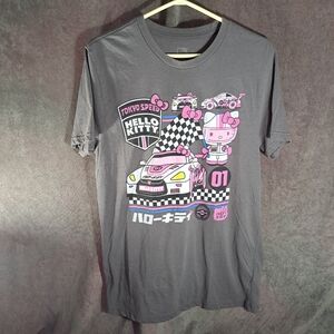 Sanrio Hello Kitty Tokyo Speed Racing Grey Pink Graphic Tee VG M